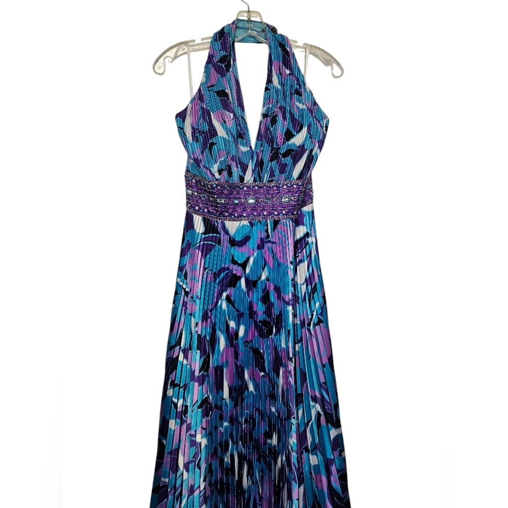 Atelier Alyce Elegant Purple and Blue Halter Dress
